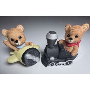 HOMCO Vintage Travel Bears Porcelain Figurine Lot Airplane Train 1463 Set of 2